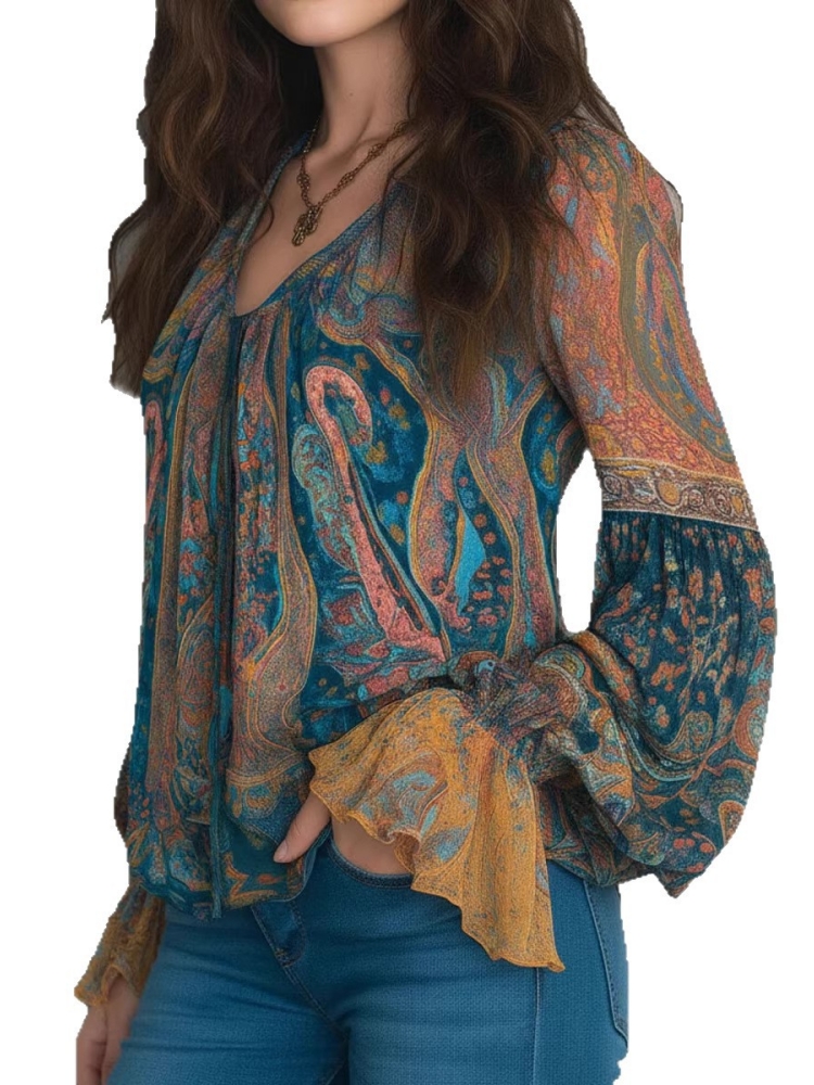 Ethnic Boho Fashion - Ethnic Women Vintage Bohemian Tops Ruffled
