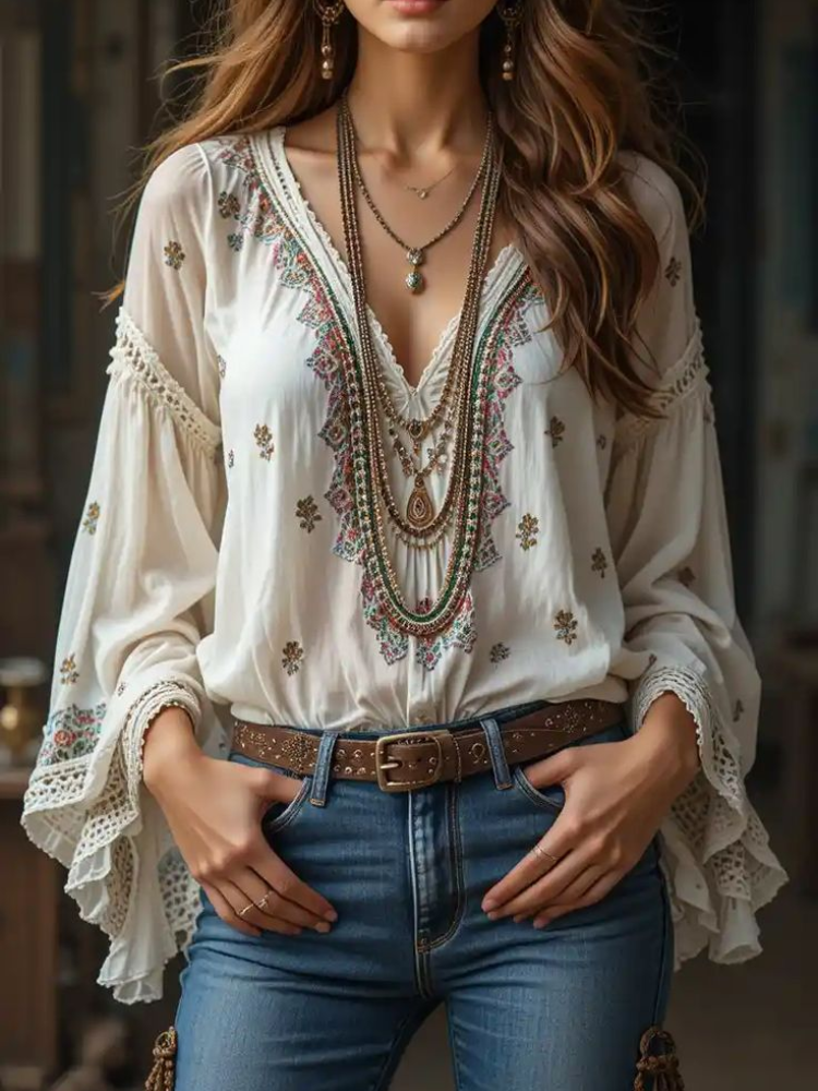Women V-neck Ethnic Style Long - Ethnic Boho Fashion 리뷰 및 가격