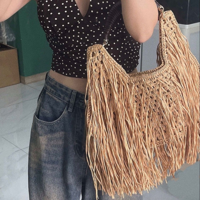 Bohemian Tassel Straw Handbag  - Ethnic Boho Fashion 리뷰 및 가격