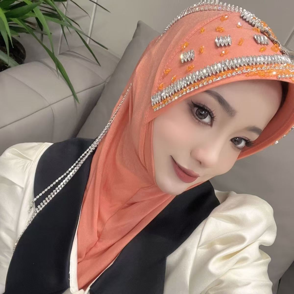 Luxury Hat Hijab Pink Scarf wi - Ethnic Fashion In 리뷰 및 가격