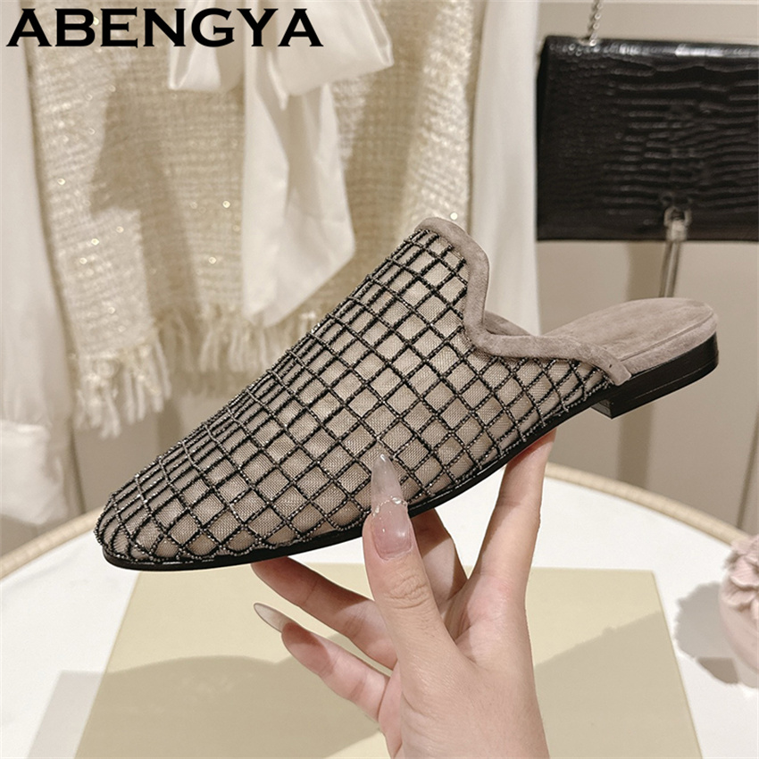 Shiny Lace Mesh Round Toe Flat - Ethnic Fashion In 리뷰 및 가격